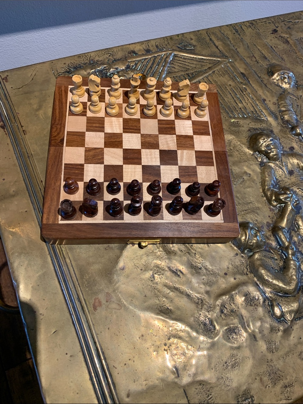 Travel Magnetic Chess Set - Brown and Cream Board with Brown and Cream Pieces